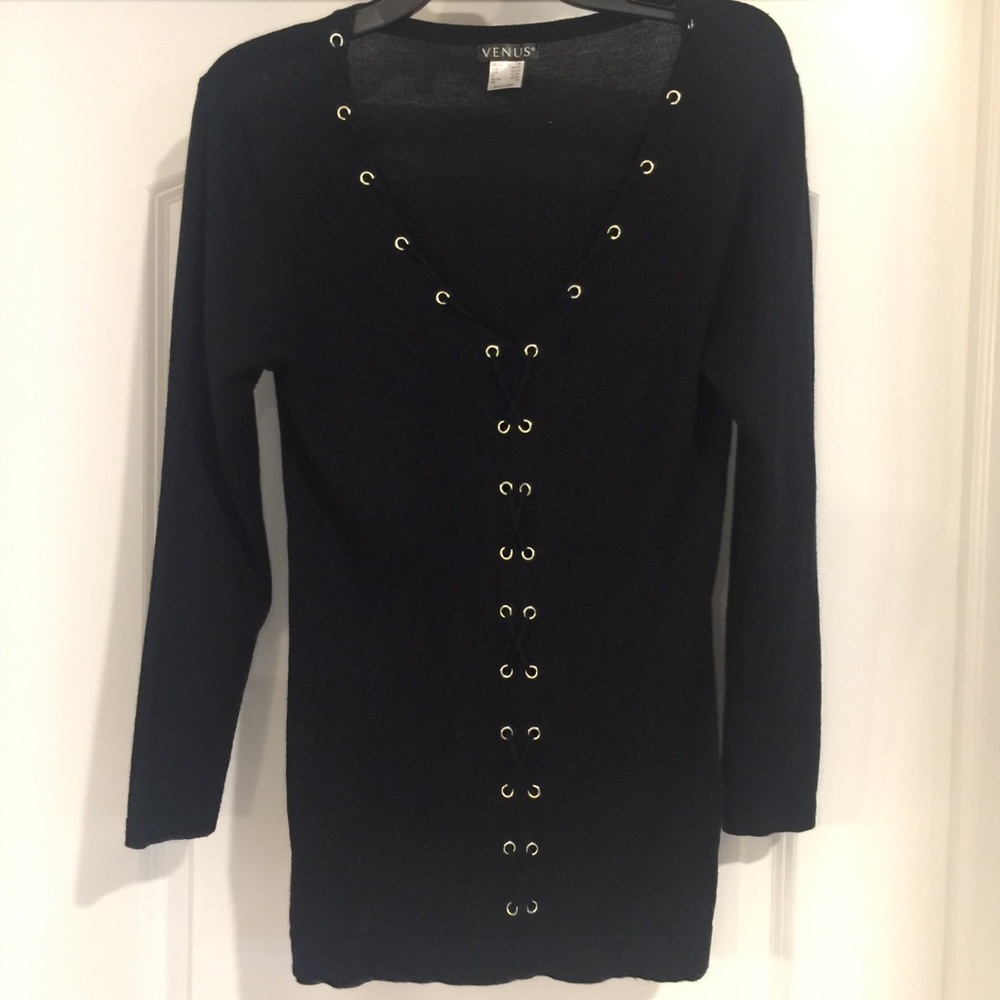 Venus Black Laced Grommet Sweater M